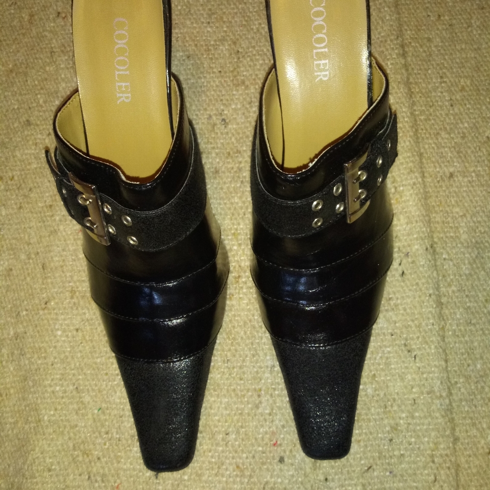 Black Extended Toe Mules